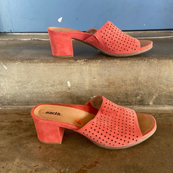 Earth Coral Suede Perforated Slide Mules - Picture 2 of 6